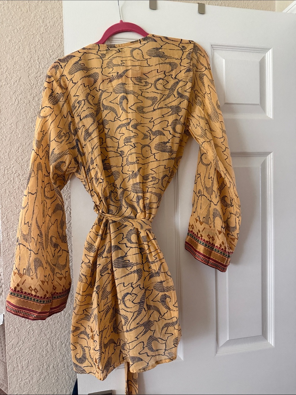 Kimchi Blue Yellow Printed Tie-Waist Kimono with Red Trim - Picture 4 of 4